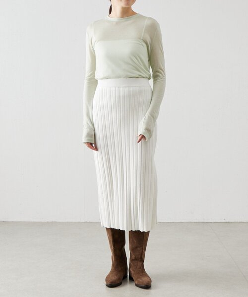 BEARDSLEY(ビアズリー)の「《LEVAR》リブニットスカート(ホワイト)(スカート・レディース・ホワイト・FREE)」の2枚目の写真