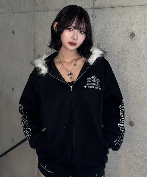 zipper club ファーパーカー cross design fur zip（パーカー）｜ZIPPER CLUB（ZIPPER CLUB