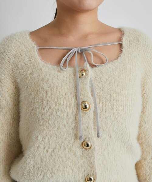 最強モテニット】フェザーヤーン片畦リボンカーディガン