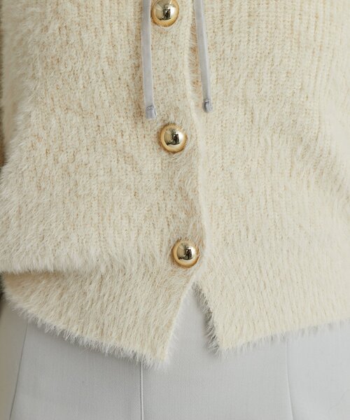 La boutique BonBon(ラブティックボンボン)の「【今すぐお届け!・最強モテニット】フェザーヤーン片畦リボンカーディガン(カーディガン/ボレロ・レディース・アイボリー/チャコールグレー/ピンク・FREE)」の6枚目の写真