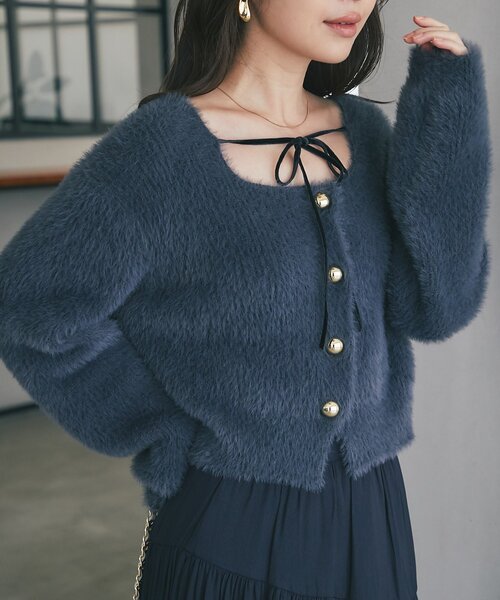 La boutique BonBon(ラブティックボンボン)の「【今すぐお届け!・最強モテニット】フェザーヤーン片畦リボンカーディガン(カーディガン/ボレロ・レディース・アイボリー/チャコールグレー/ピンク・FREE)」の14枚目の写真