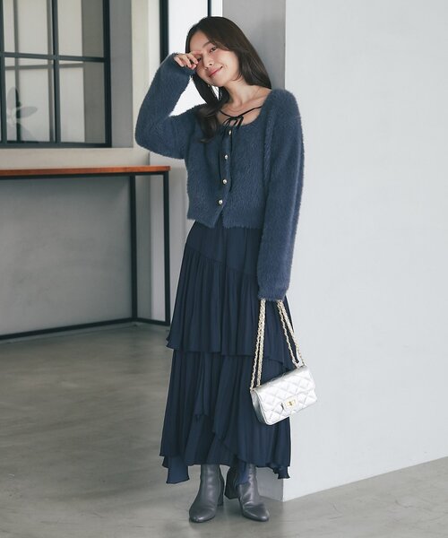 最強モテニット】フェザーヤーン片畦リボンカーディガン