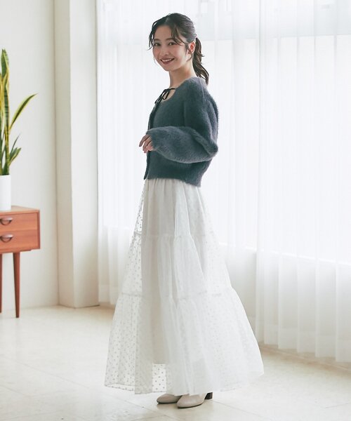 La boutique BonBon(ラブティックボンボン)の「【今すぐお届け!・最強モテニット】フェザーヤーン片畦リボンカーディガン(カーディガン/ボレロ・レディース・アイボリー/チャコールグレー/ピンク・FREE)」の20枚目の写真