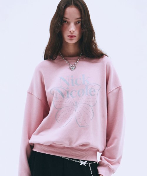 NICK&NICOLE(ニックアンドニコール)の「BUTTERFLY SIGNATURE SWEATSHIRT_PINK SILVER(スウェット・レディース・その他・FREE)」の1枚目の写真