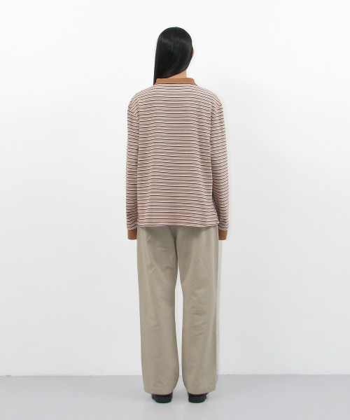 PARTIMENTO WOMEN（パルティメントウィメン）の「ストライプロングスリーブポロTシャツ_サーモン（ポロシャツ・レディース・その他・OS）」の3枚目の写真