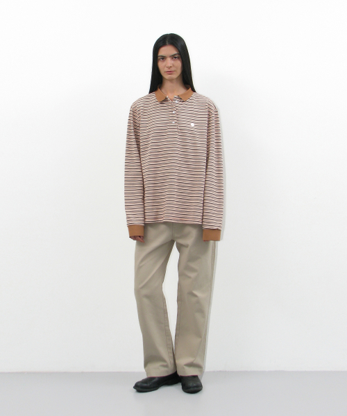 PARTIMENTO WOMEN（パルティメントウィメン）の「ストライプロングスリーブポロTシャツ_サーモン（ポロシャツ・レディース・その他・OS）」の4枚目の写真