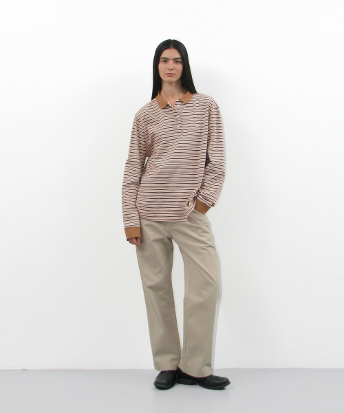 PARTIMENTO WOMEN（パルティメントウィメン）の「ストライプロングスリーブポロTシャツ_サーモン（ポロシャツ・レディース・その他・OS）」の5枚目の写真