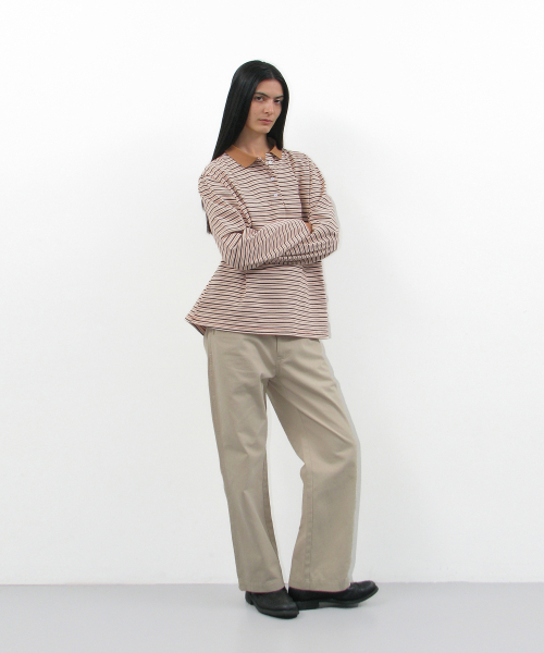 PARTIMENTO WOMEN（パルティメントウィメン）の「ストライプロングスリーブポロTシャツ_サーモン（ポロシャツ・レディース・その他・OS）」の6枚目の写真