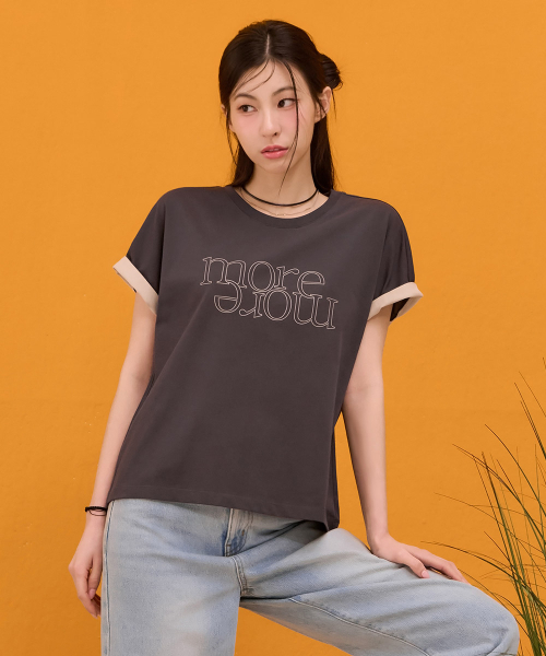 レディース ドルマン袖 配色 半袖Tシャツ-ブラウン（Tシャツ