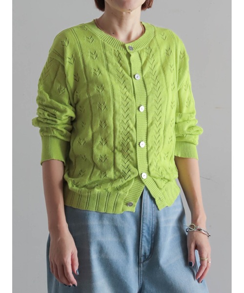 FIL DE FER（フィルデフェール）の「リネンライクポリ　アイレット柄カーデ（カーディガン/ボレロ・レディース・オレンジ/ライトグリーン/ブルー・FREE）」の2枚目の写真