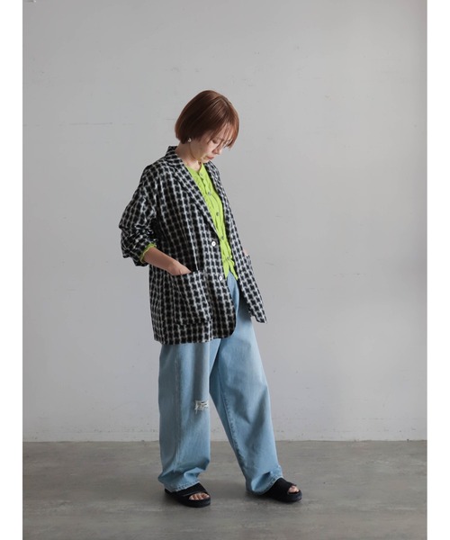 FIL DE FER（フィルデフェール）の「リネンライクポリ　アイレット柄カーデ（カーディガン/ボレロ・レディース・オレンジ/ライトグリーン/ブルー・FREE）」の19枚目の写真