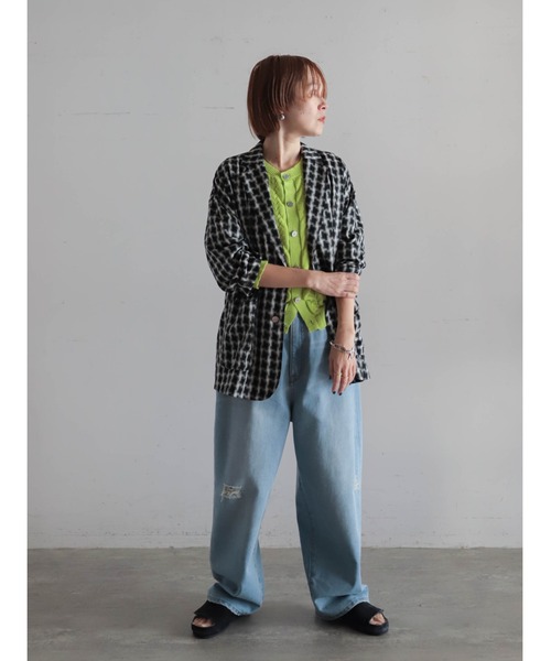 FIL DE FER（フィルデフェール）の「リネンライクポリ　アイレット柄カーデ（カーディガン/ボレロ・レディース・オレンジ/ライトグリーン/ブルー・FREE）」の20枚目の写真