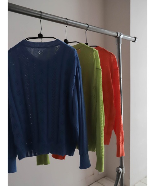 FIL DE FER（フィルデフェール）の「リネンライクポリ　アイレット柄カーデ（カーディガン/ボレロ・レディース・オレンジ/ライトグリーン/ブルー・FREE）」の15枚目の写真