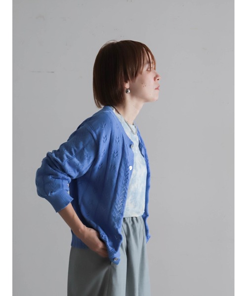 FIL DE FER（フィルデフェール）の「リネンライクポリ　アイレット柄カーデ（カーディガン/ボレロ・レディース・オレンジ/ライトグリーン/ブルー・FREE）」の4枚目の写真