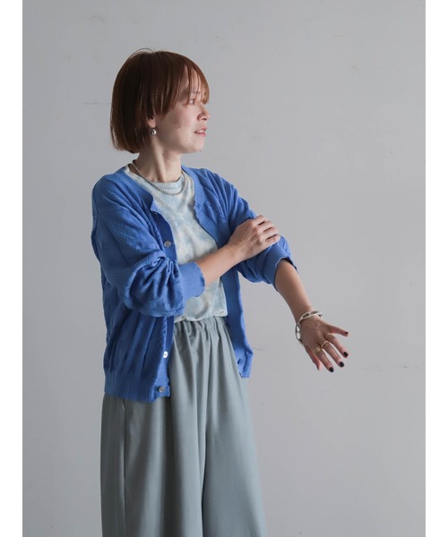 FIL DE FER（フィルデフェール）の「リネンライクポリ　アイレット柄カーデ（カーディガン/ボレロ・レディース・オレンジ/ライトグリーン/ブルー・FREE）」の6枚目の写真