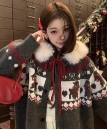 レッグウォーマーセット クリスマスお正月おすすめ 着脱可能ファーフード ノルディック柄フーディカーデ 冬から春先まで活躍