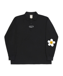 GRAVER（グレーバー）の「[UNISEX] ELBOW WHITE FLOWER SMILE PK COLLAR LONG SLEEVE T-SHIRT_BLACK（ポロシャツ）」