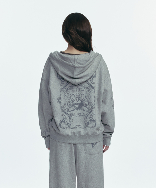 TATTOOED GRAPHIC HOOD ZIP-UP_GREY（パーカー）｜GILAARCHIVE（ギラ