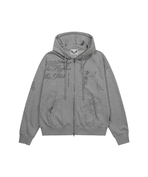 TATTOOED GRAPHIC HOOD ZIP-UP_GREY（パーカー）｜GILAARCHIVE（ギラ