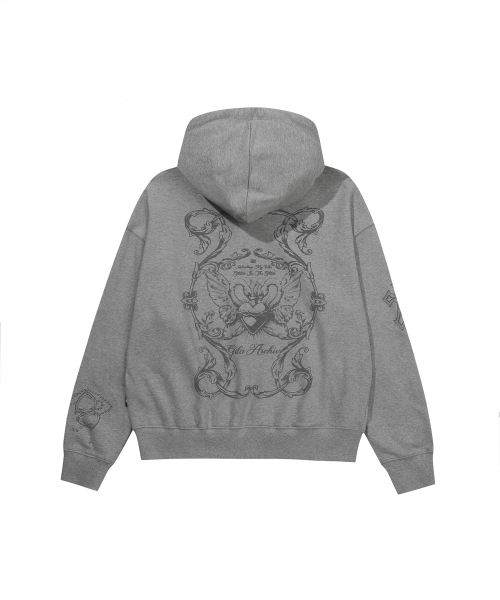 TATTOOED GRAPHIC HOOD ZIP-UP_GREY（パーカー）｜GILAARCHIVE（ギラ