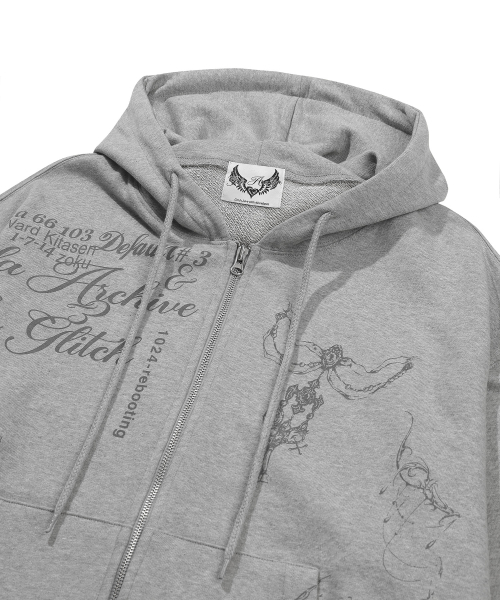 TATTOOED GRAPHIC HOOD ZIP-UP_GREY（パーカー）｜GILAARCHIVE（ギラ