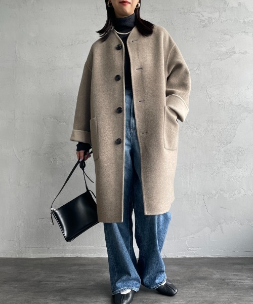 セール】[LE GLAZIK/ル グラジック] リバーシブル ノーカラーウール