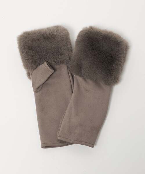 green label relaxing（グリーンレーベルリラクシング）の「フェイクファー 切り替え アームウォーマー（手袋・レディース・ダークグレー/モカ・FREE）」の6枚目の写真
