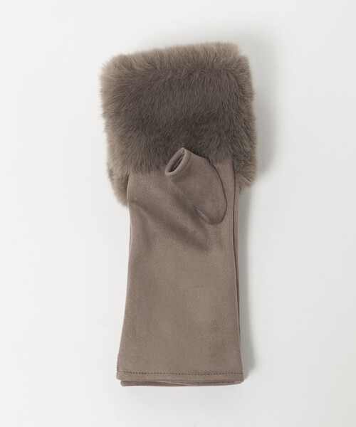green label relaxing（グリーンレーベルリラクシング）の「フェイクファー 切り替え アームウォーマー（手袋・レディース・ダークグレー/モカ・FREE）」の7枚目の写真
