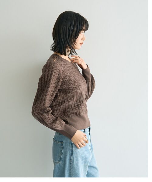 YECCA VECCA(イェッカヴェッカ)の「金釦ミニケーブルニット(ニット/セーター・レディース・ボルドー/アイボリー/サックスブルー/杢グレー/チャコールグレー・FREE)」の9枚目の写真