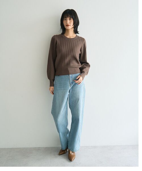 YECCA VECCA(イェッカヴェッカ)の「金釦ミニケーブルニット(ニット/セーター・レディース・ボルドー/アイボリー/サックスブルー/杢グレー/チャコールグレー・FREE)」の18枚目の写真