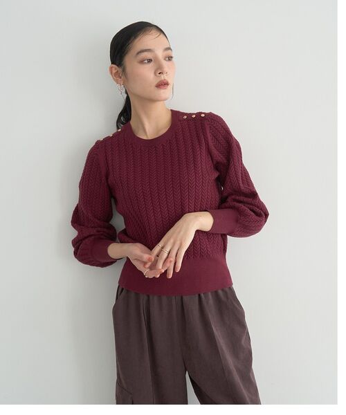 YECCA VECCA(イェッカヴェッカ)の「金釦ミニケーブルニット(ニット/セーター・レディース・ボルドー/アイボリー/サックスブルー/杢グレー/チャコールグレー・FREE)」の22枚目の写真