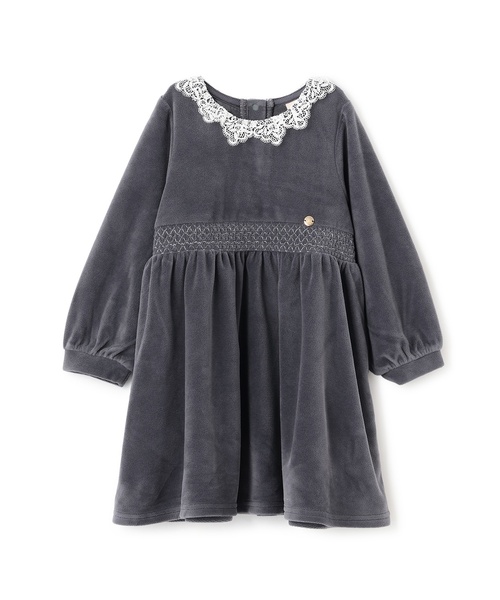 petit main（プティマイン）の「ベロアレースワンピース（シャツワンピース・キッズ・ブルー/ライトピンク/ブラック・110cm/100cm/80ｃｍ/130cm/120cm/90cm）」の2枚目の写真