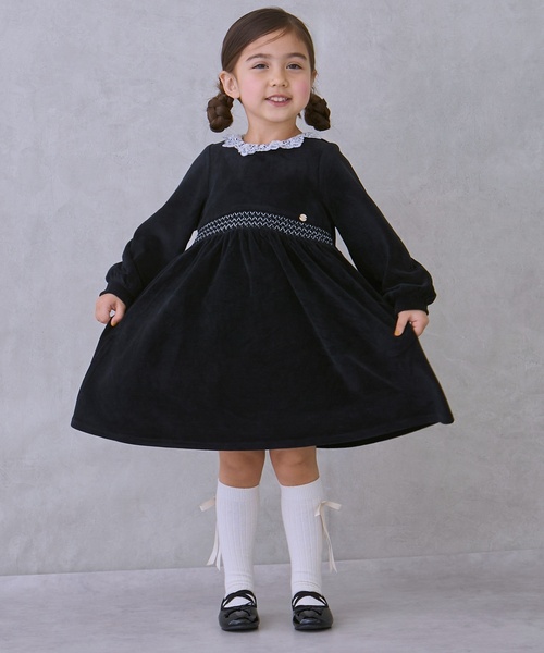 petit main（プティマイン）の「ベロアレースワンピース（シャツワンピース・キッズ・ブルー/ライトピンク/ブラック・110cm/100cm/80ｃｍ/130cm/120cm/90cm）」の15枚目の写真