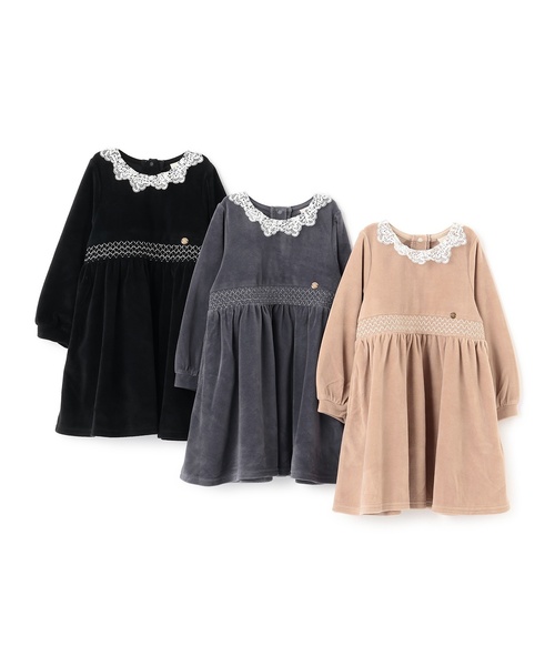 petit main（プティマイン）の「ベロアレースワンピース（シャツワンピース・キッズ・ブルー/ライトピンク/ブラック・110cm/100cm/80ｃｍ/130cm/120cm/90cm）」の5枚目の写真