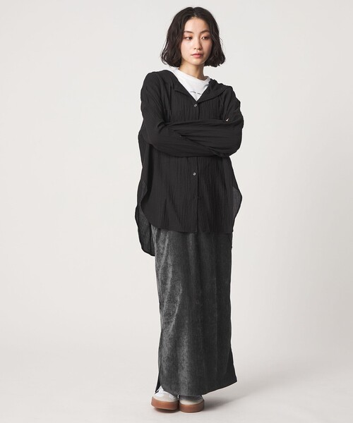 CITEN（シテン）の「＜CITEN＞ベロアライクカットナロースカート（スカート・レディース・ライトブルー/ダークグレー・FREE）」の5枚目の写真