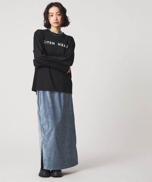 CITEN（シテン）の「＜CITEN＞ベロアライクカットナロースカート（スカート・レディース・ライトブルー/ダークグレー・FREE）」の7枚目の写真