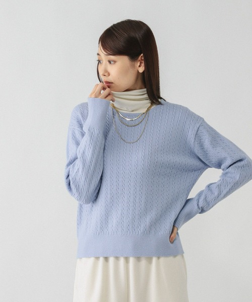 GLOBAL WORK（グローバルワーク）の「洗えるケーブルプルオーバー/606611（ニット/セーター・レディース・ブルー系その他/ネイビー/ライトグレー/レッド/グレイッシュベージュ/オフホワイト・LARGE/MEDIUM/SMALL）」の5枚目の写真