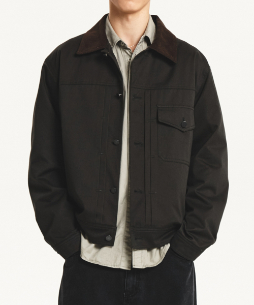 GARDEN EXPRESS(ガーデンエクスプレス)の「Corduroy Collar Trucker Jacket (dark green)(デニムジャケット・メンズ・その他・LARGE)」の1枚目の写真