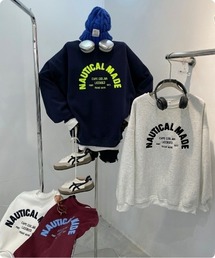 韓国カジュアル刺繍クルーネックスウェット
