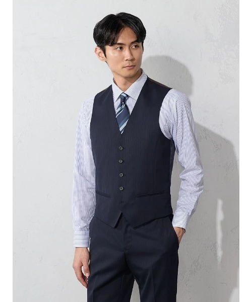 ベスト付き】スリーピーススーツ シャドウストライプ ネイビー（スーツ
