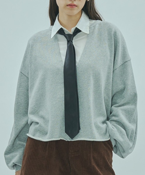 ROSE BUD(ローズバッド)の「V-NECK SWEATSHIRT(スウェット・レディース・グレー/オフホワイト/パープル・ONE SIZE)」の3枚目の写真