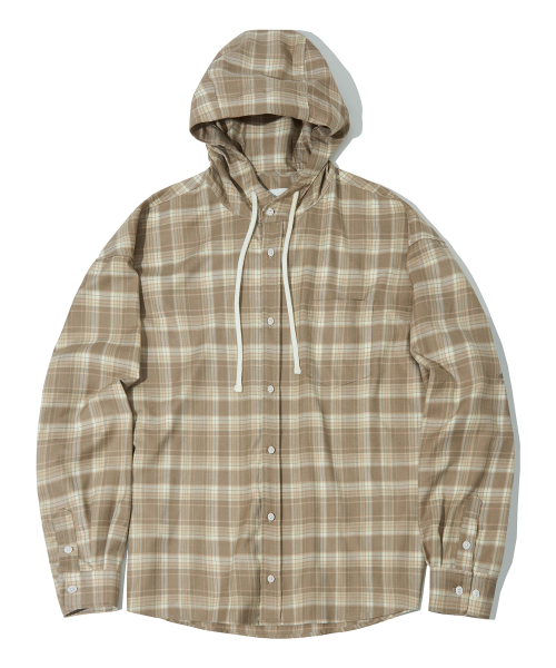 SECONDMONO（セカンドモノローグ）の「オーバーサイズチェックフードシャツ [ベージュ]_SESH012BEIGE（シャツ/ブラウス・レディース・その他・SMALL/MEDIUM/LARGE）」の2枚目の写真