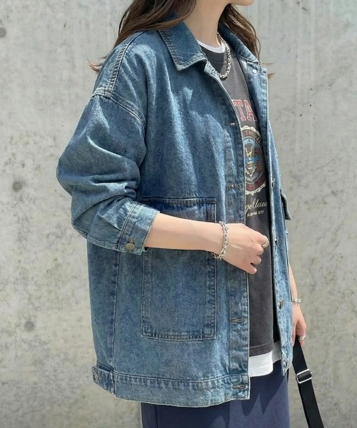 cammie（キャミー）の「ルーズデニムジャケット（デニムジャケット・レディース・ブルー/ダークアッシュ・M/L）」の2枚目の写真