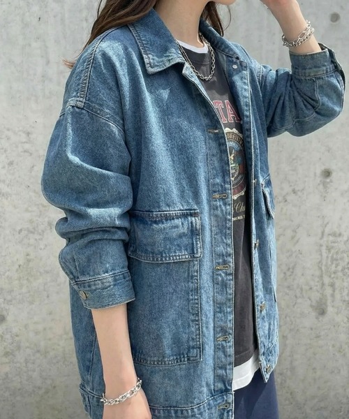 cammie（キャミー）の「ルーズデニムジャケット（デニムジャケット・レディース・ブルー/ダークアッシュ・M/L）」の9枚目の写真