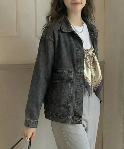 cammie（キャミー）の「ルーズデニムジャケット（デニムジャケット・レディース・ブルー/ダークアッシュ・M/L）」の4枚目の写真