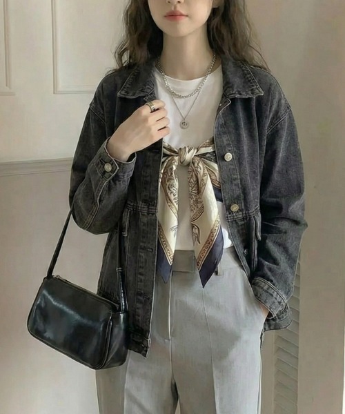 cammie（キャミー）の「ルーズデニムジャケット（デニムジャケット・レディース・ブルー/ダークアッシュ・M/L）」の3枚目の写真