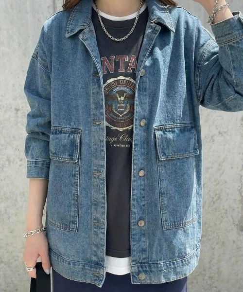 cammie（キャミー）の「ルーズデニムジャケット（デニムジャケット・レディース・ブルー/ダークアッシュ・M/L）」の7枚目の写真