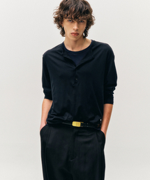 レイヤードヘンリーネックロングスリーブTシャツ(ブラックネイビー)