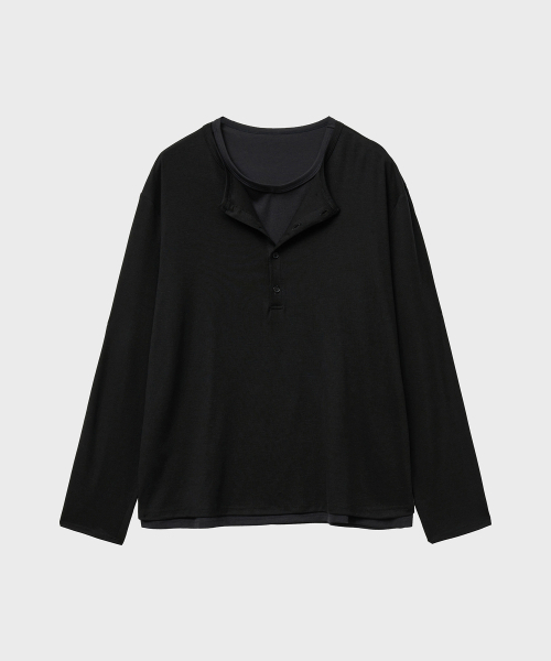NOIRER(ノイア)の「レイヤードヘンリーネックロングスリーブTシャツ(ブラックネイビー)(Tシャツ/カットソー・メンズ・その他・48/50/52)」の6枚目の写真