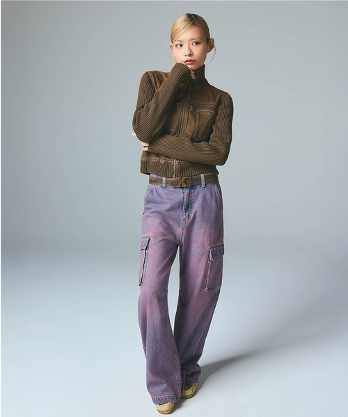 X-girl（エックスガール）の「FADED RIBBED SLEEVE JACKET（ブルゾン・レディース・ブラック/ブラウン/ネイビー・S/M）」の4枚目の写真